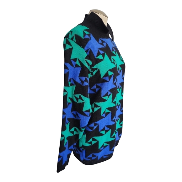 VTG Alfred Dunner Geometric Sweater Size S | Funky Blue Green Pattern Made in US - Picture 3 of 10